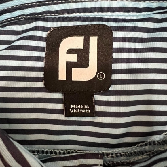 FootJoy Mens Golf Polo Shirt Blue Striped Stretch Button Short Sleeve Collared L - Picture 9 of 9